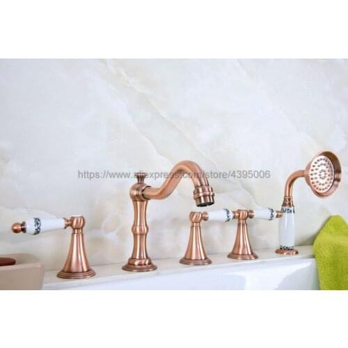 Bathtub Faucet 5 Hole Widespread Roamn Tub Faucet Bath Basin Mixer Taps with Handshower Deck mounted Btf214