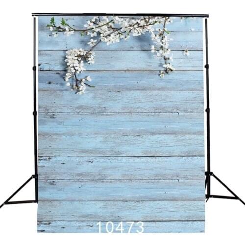 Light Blue Wood Plank Cherry Photography Backdrop for Photo Booth Vinyl Background Photo Studio Photocall for Baby Toy Goods