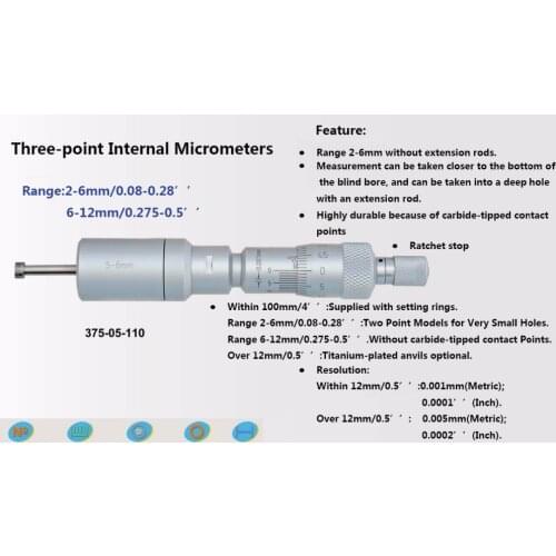 Three-point Internal Micrometers 2-2.5-3-4-5-6-8-10-12mm *0.001