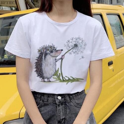 Leisure Womens T-shirt Hedgehog and Dandelion Fashion Printing T shirt Summer Harajuku Short Sleeve Tops Female Tshirt clothing