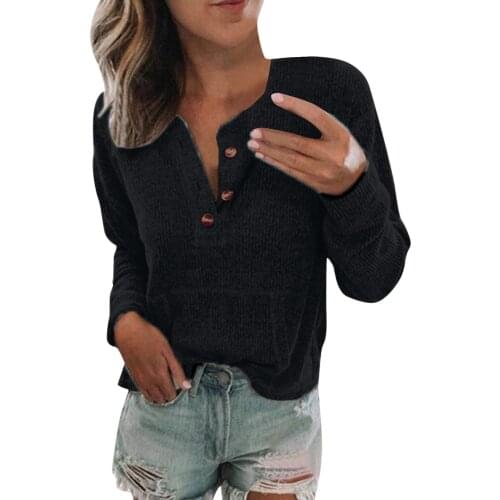 Autumn tshirt women 2021 V Neck Long Sleeve Solid Casual Loose Pullover Tops Pocket Cozy Fashion tee shirt femme blusa mujer