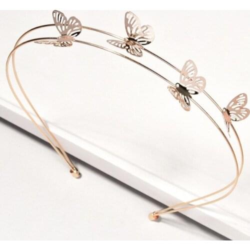 Women Bridal Butterfly Tiara Headbands Crown Headwear Rhinestone Pearls Hair Band Wedding Hair Accessories for Gorgeous Ladies