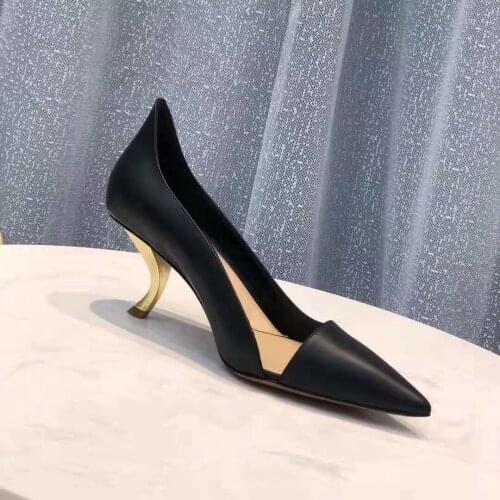 2021 New Popular Consice Thin Heels Women Pumps Pointed Toe Slip on Women Shoes Elegant Cat Heels Shallow Pumps