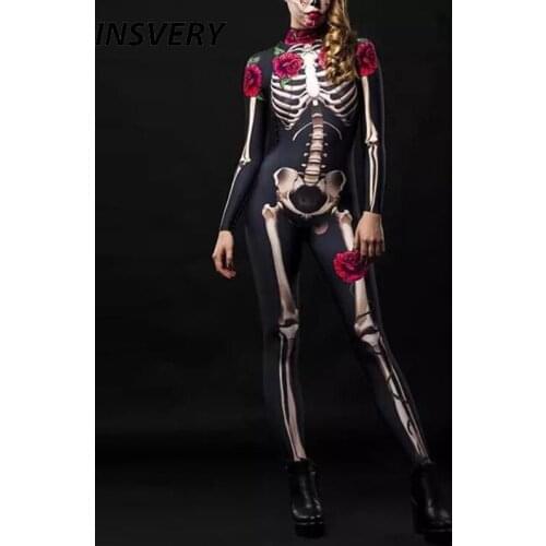 Halloween Womens jumpsuit Sexy Ghost Costume Rose Skeleton Devil Print Jumpsuit Carnival Party Day The Dead Costumes Clothes