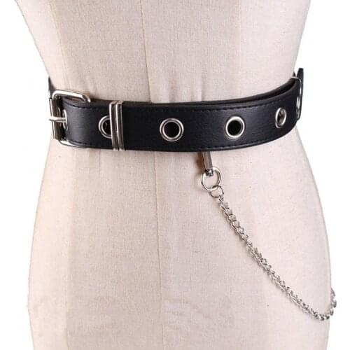 Newest Design Detachable Waist Belt Chain Punk Hip-hop Trendy Women Belts Lady Fashion silver Pin Buckle leather Waistband Jeans