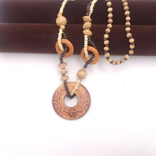 1Pc Women Boho Style Ethnic Handmade Bead Wood Longevity Turtle Pendant Long Necklace Sweater Chain Jewelry Gift