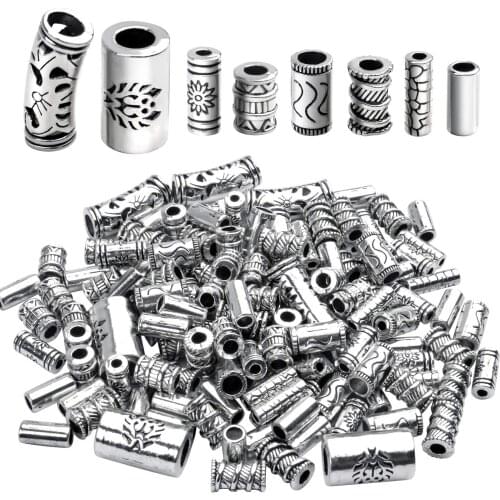 100g(About 80-150pcs) Assorted Column Spacer Beads Tibetan Silver Tube Beads for DIY Handmade Bracelet Jewelry, 8 Styles, 4-16mm