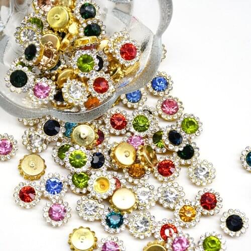 10/12mm Claw Cup Rhinestones Strass Shiny Crystals Glass Stones Trim Gold Base Non Hot Fix Sew on Rhinestones For Clothes