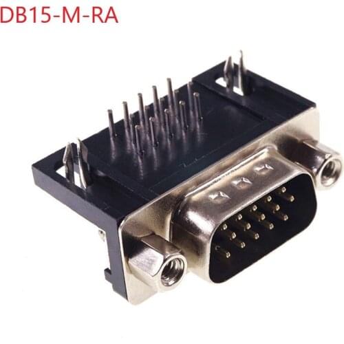 100Pcs D-SUB 15 Position Connector Plug Male Pins VGA 15 Pin 3 Rows Right Angle Through PCB Rectangular I/O Connectors