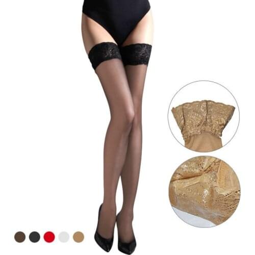 2021 Women Four Seasons Accessories Lace Edge 10cm Silicone Anti Slip Stockings High Tube 2072 Red White Black Skin Color