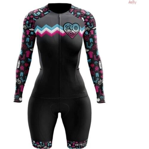 2021 VEZZO Womens Professional Cycling Clothes Triathlon Skinsuit Sets Macaquinho Ciclismo Feminino Long Sleeved Jumpsuit Kits