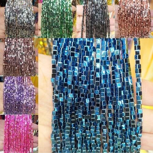 4mm Hematite Loose Beads Natural Stone Colorful Plating Square Cube Beaded for Women Jewelry Making DIY Bracelet Necklace Parts