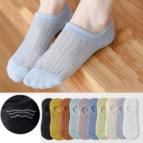 5 Pairs/Set Women Socks non-slip invisible Socks Summer Solid Color Mesh Ankle Boat Sock Female Cotton Slipper No show Socks