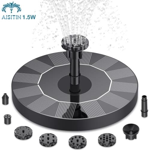 AISITIN Solar Fountain Pump 1.5W Solar Water Fountain Pump with 6 Nozzles Solar Fountain Pump for Bird Bath,Garden and Outdoor
