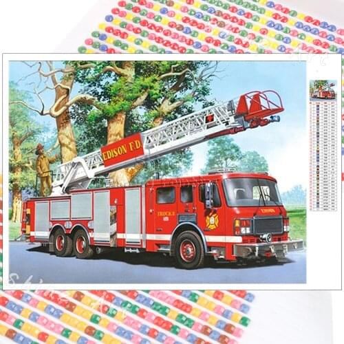 Diamond Painting Fire Truck Cartoon Landscape 5D DIY Mosaic Kit Embroidery Full Square Round Christmas Gift Home Decoration