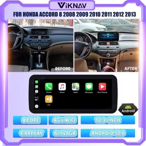 12.3 Inch Android 10.0 Car Radio Player For Honda Accord 8 2008 2009 2010 2011 2012 2013 Navigation GPS Multimedia With Carplay