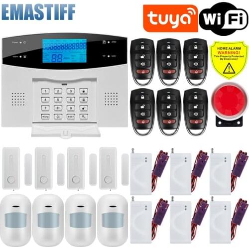 LCD screen Panel WIFI GSM Wireless Burglar Home Security Alarm System TUYA Smart life APP Control Compatible With Alexa