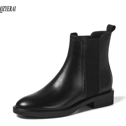 QZYERAI New style Genuine leather Ankle boots Female boots Womens boots British style cowhide Womens shoes