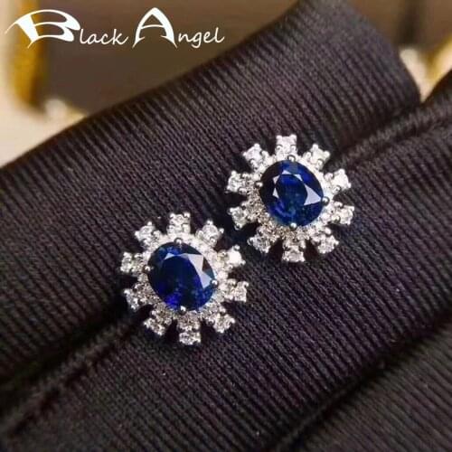 BLACK ANGEL High Quality 925 Silver Blue Spinel Stud Earrings For Women Sapphire Fine Jewelry Ladies Anniversary Gift Wholesa
