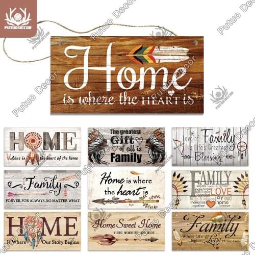 Putuo Decor Family Wooden Signs Sweet Home Wood Wall Plaque Hanging Tags for Gift Friendship Wooden Pendant Home Wall Decoration