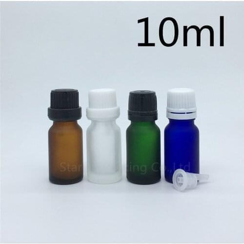 Travel bottle 10ml Green blue amber transparent frosted Glass Bottle, Vials Essential Oil Bottle with tamper evident cap 12pcs