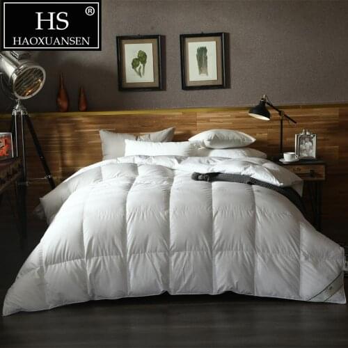 HS Filling Power 800 High Density Satin Cotton Jacquard White Fabric Goose Down Quilt King Queen Size Duvet Winter Blanket