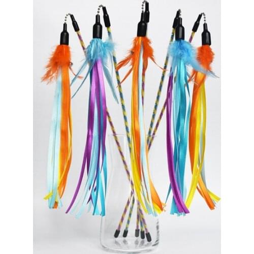 Usd1.69/pc Pet cat kitten toys cat teaser playing toys for cat kitten cat fishing pole rods mixed colors 20pcs/lot