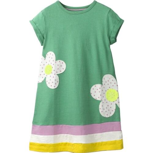 Jumping Meters Girls Dresses Flower Appliques Summer Princess Dress Brand Baby Girls Clothes Short Sleeve Tunic Moana Dresses