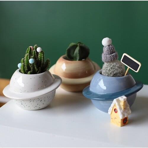 Cartoon Smile ceramic pot Planet maceta casa Cute flower pots home decor Garden suculentas cactus plants pot desk decoration