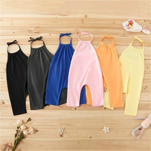New Fashion Kids Baby Girls Strap Cotton Romper Jumpsuit Harem Trousers Lace Up Solid Sport Casual Loose Summer Clothes