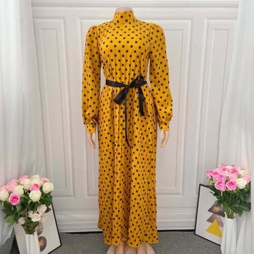 African Dresses For Women Dots Print Pleated Dress 2021 Dashiki African Clothes Plus Size Africa Clothing Christmas Robe Dress