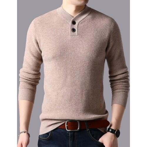 Man Fashion Buttons Collar Cashmere Sweater Winter Pure 100% Wool Thick Sweaters Casual Male Warm Knit Jumper Pullovers