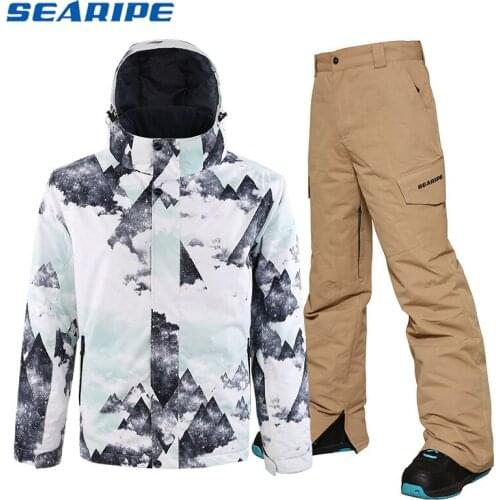 SEARIPE New Thicken Warm Ski Suit Men Winter Windproof Waterproof Skiing Snowboard Jacket Pants Suit Male Plus Size 3XL