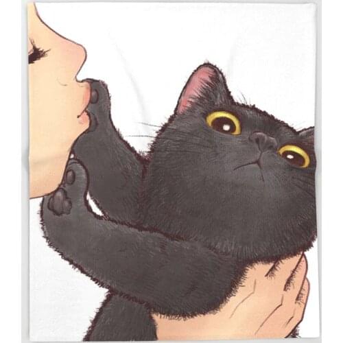 Animal Blanket Kissing Black Cat Design Flannel Throw Blanket Office/Travel Soft Blanket Bedding Article Bedspread