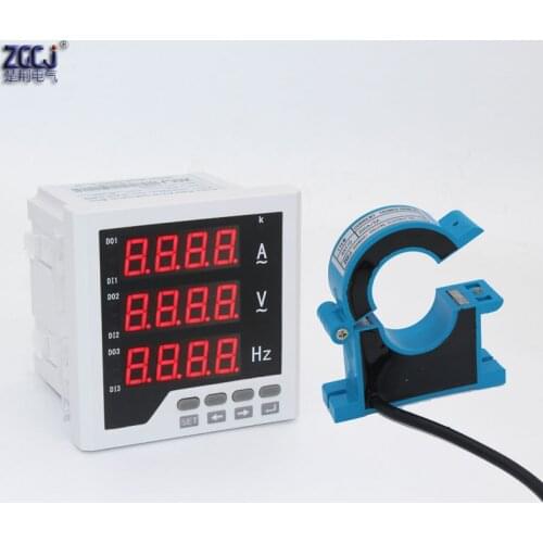 Single phase ammeter Multi-function meter with clamp CT with RS485 communication AC ammeter and voltmeter, digital A V Hz meter