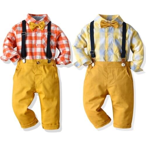 Autumn Formal Boy Clothing Sets Plaid Children Costume Long-sleeves Kids Outfits Shirts Patns Baby Child School Clothes