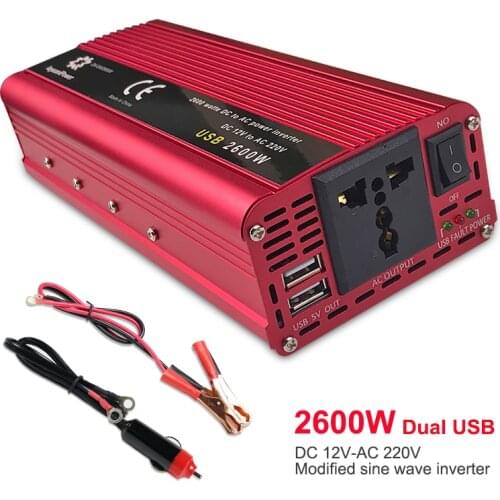Dual USB 2600W Watt DC 12V to AC 220V Portable Car Power Inverter Charger Converter Adapter DC 12 to AC 220 Modified Sine Wave