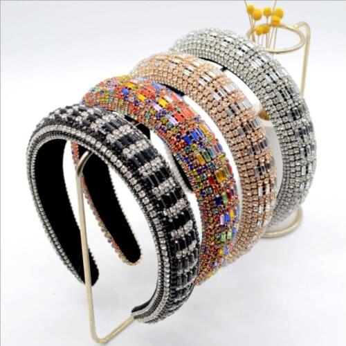 Baroque Rhinestone Hairbands Sponge Wide Side Retro Full Drill Headbands