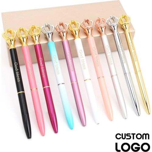 Customized Lettering Logo Crystal Pen Creative Princess Crown Ballpoint Pen Birthday Gifts High-end Student Office Stationery