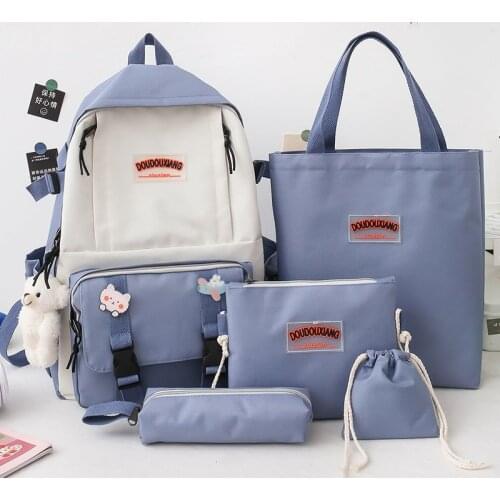 4 pcs set canvas Schoolbags For Teenage Girls Women New Trend Female Backpack Canvas Women Backpack Child Student Shoulder Bag50