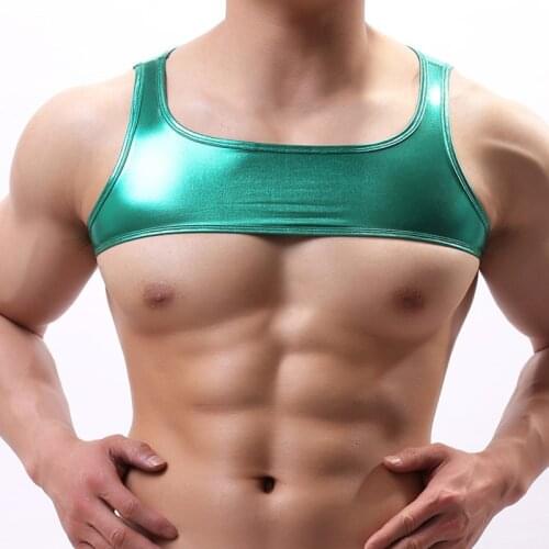 Sexy Men Undershirt Faux Leather PU Wrestling Singlet Bikini Suspender Teddies Underwear Half Undershirts