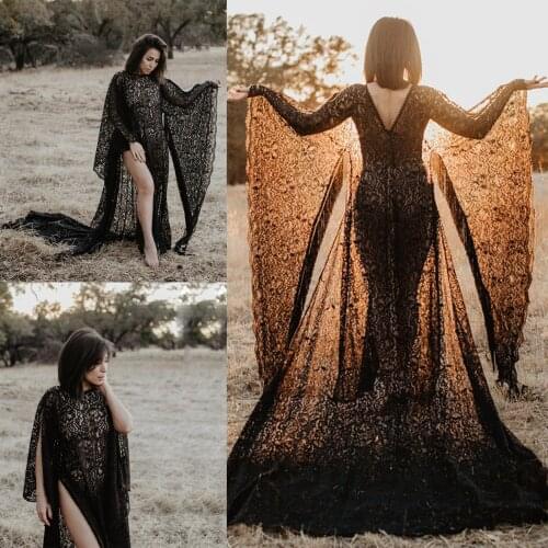 Women Pregnants Sexy Photography Props Black Lace Floor Length Maternity Dress Flying Dress For Photo Shoot Stillen Kleidung