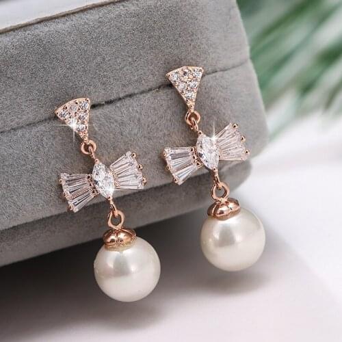 DE274 Classic-Style Delicacy 4A Zircon Bow Earrings GIRLS Gift Party Banquet WOMENS Jewelry Ear Stud 2021