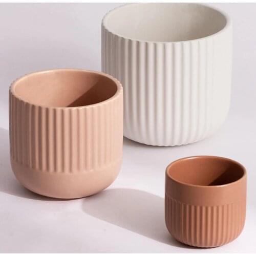 Nordic Simplicity Matte Striped Ceramic Flower Pot Home Decoration Green Plant Pot Fairy Garden Decor Succulent Potted Ornament
