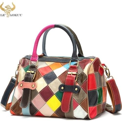 New Colorful Real Leather Famous Luxury Patchwork Large Shopper Purse Handbag Shoulder Bag Women Design Female Tote Bag b216