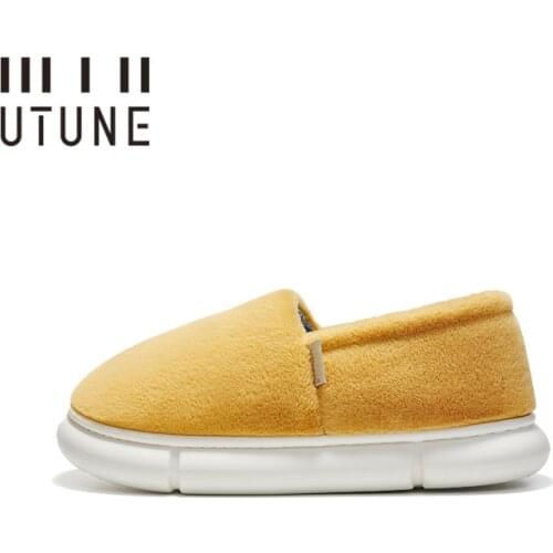 UTUNE Winter Plush Slippers Women Indoor Heel Wrap Men Shoes EVA Anti-slip Thick Sole Platform Shoes Warm Women Slipper Men