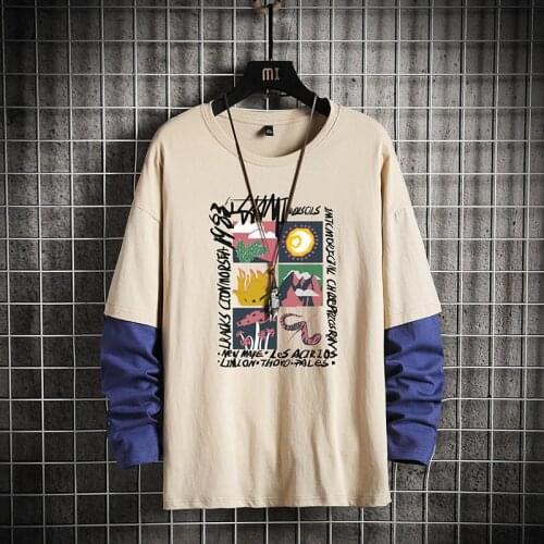 GlacialWhale Patchwork 2021 Crewneck Sweatshirt Men Japanese Streetwear Hip Hop Oversized Khaki Hoodie Men Sweatshirts Hoodies