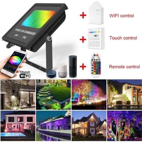 RGB+CW+WW 24W Waterproof WIFI Bluetooth Smart LED Flood Light Wall Lawn Lamp Wall Washer Light Dimmable Color Changing 2000LM