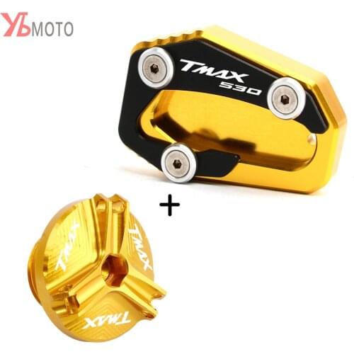 Kickstand Side Stand Extension Pad Enlarge Plate & Oil Filler Cover Plug For Yamaha T-MAX TMAX 530 SX DX TMAX530 2017 2018 2019