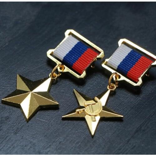 Top Quality 2PCs Soviet Union USSR CCCP Badges Russia Labor Gold Star Honor Medals Souvenir Gifts